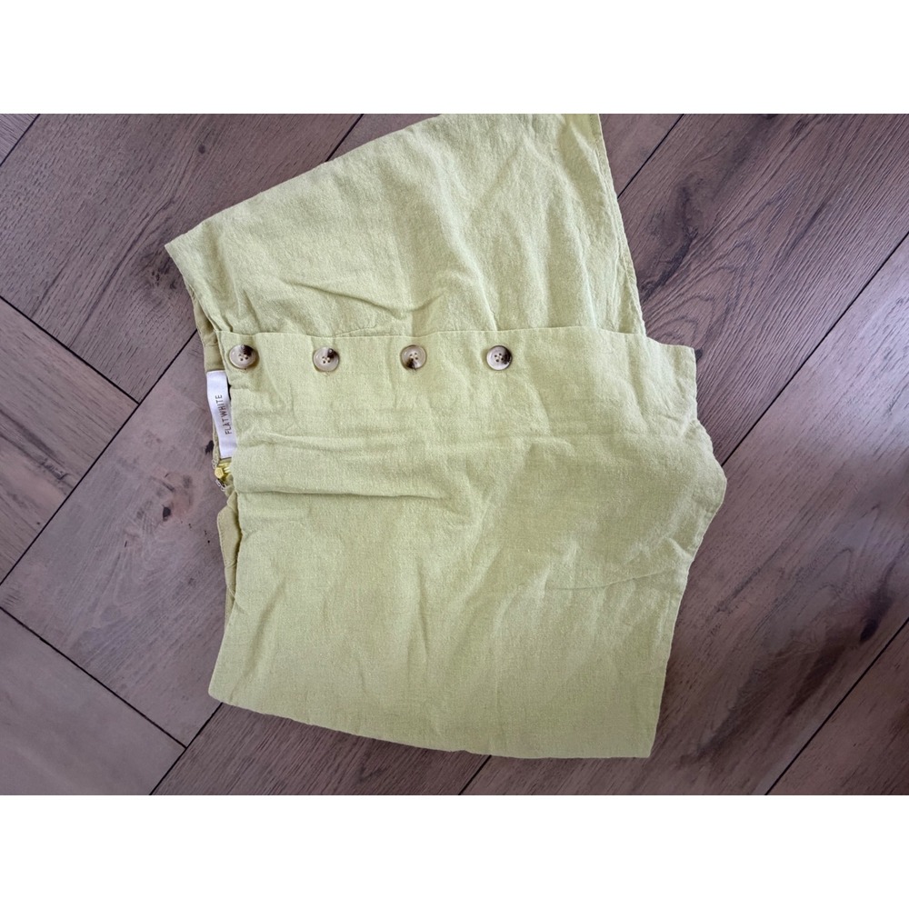 Flat White Lime Green Linen Blend Button Wrap Skort Womens Medium High Waist